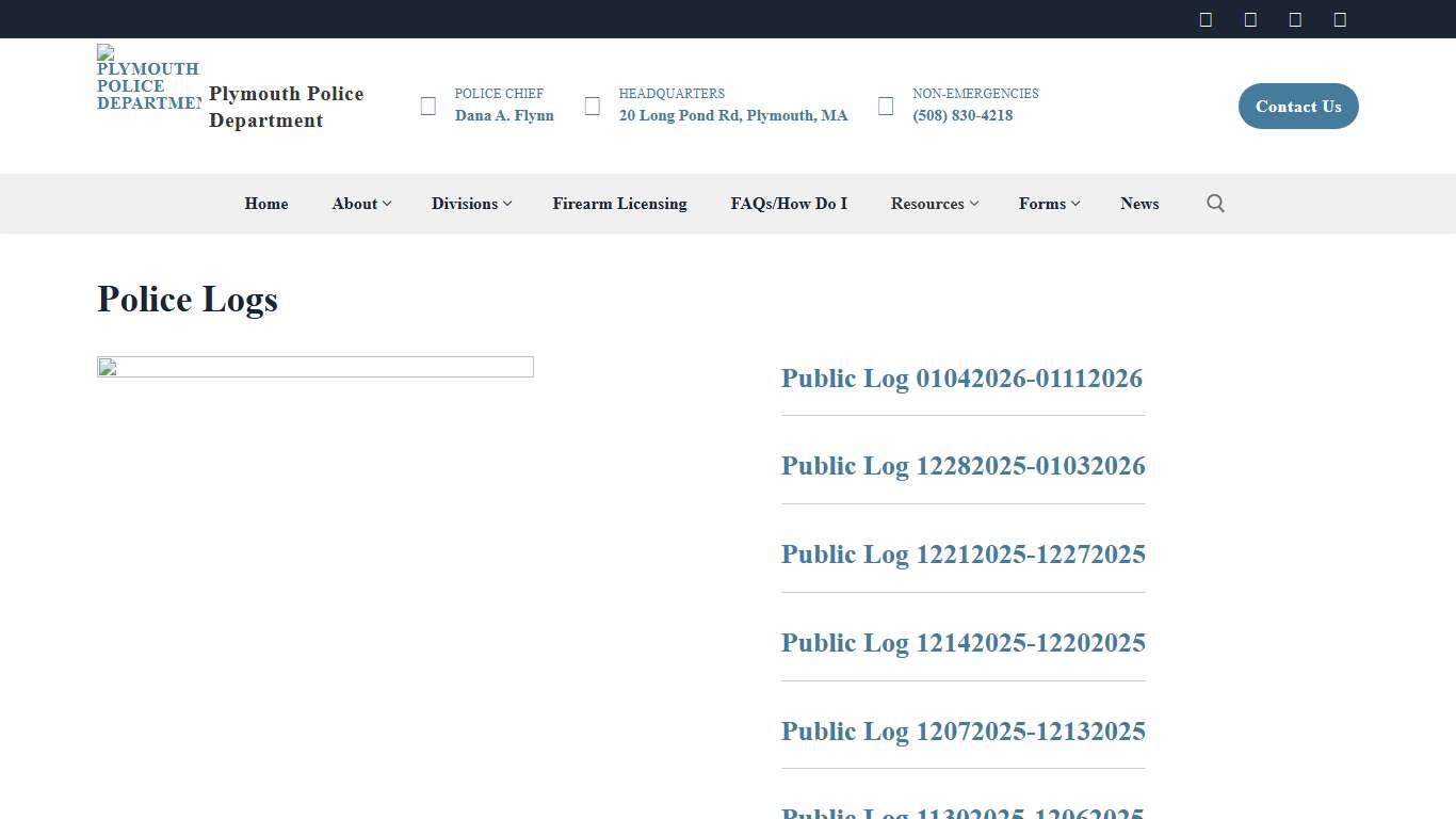 Police Logs – Plymouth Police Department