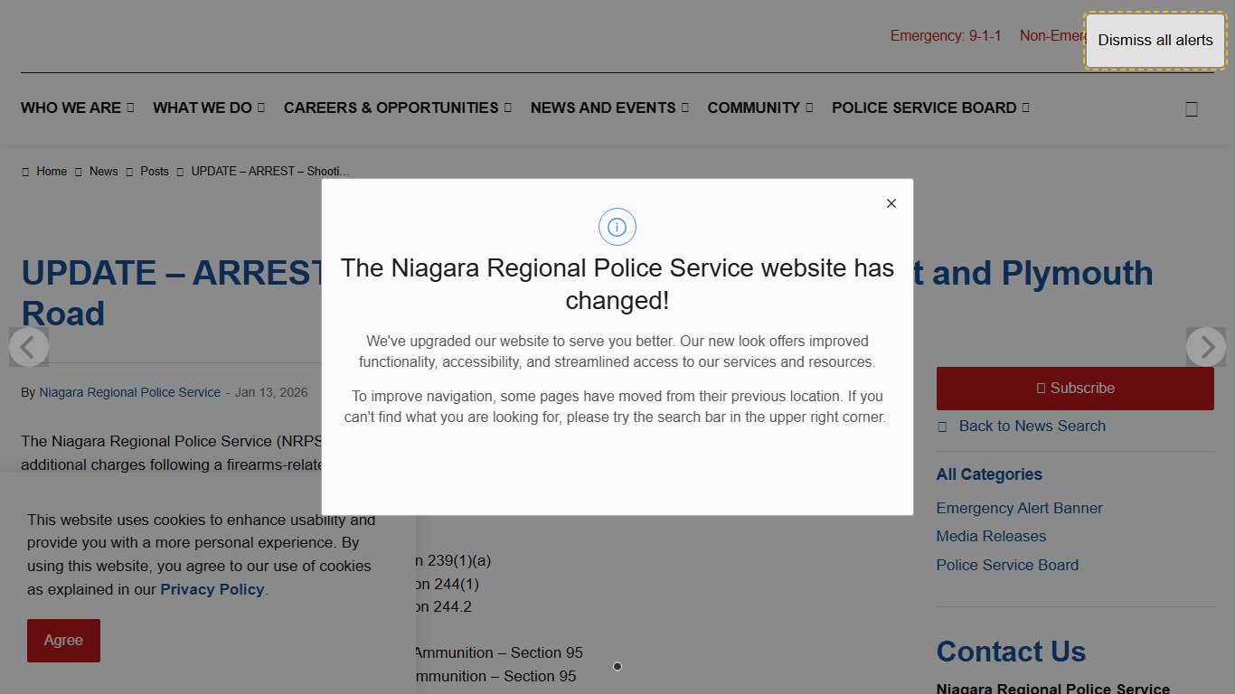 UPDATE – ARREST – Shooting in Welland Second Street and Plymouth Road | Niagara Regional Police Service