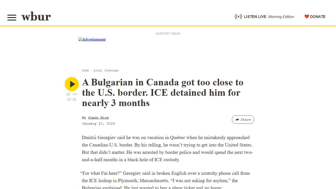 A Bulgarian in Canada got too close to the U.S. border. ICE detained him for nearly 3 months | WBUR News
